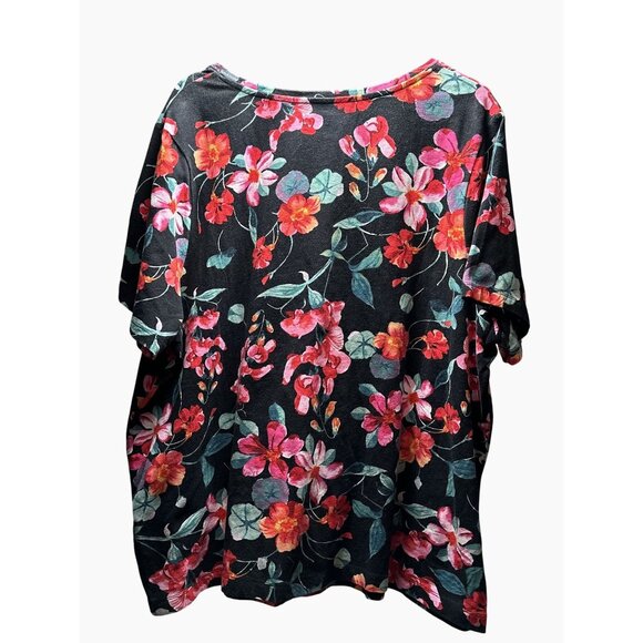 Catherines Petite Black‎ Floral Pull Over Blouse V Neck Flowy Comfort Size 2X WP - Picture 2 of 8